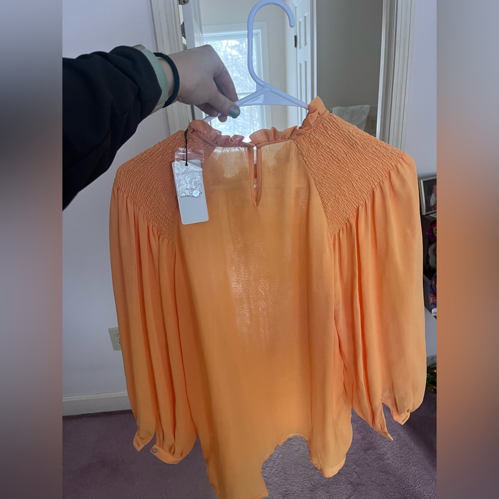 Women's Soft Orange Ruffled Blouse - Picture 2 of 2